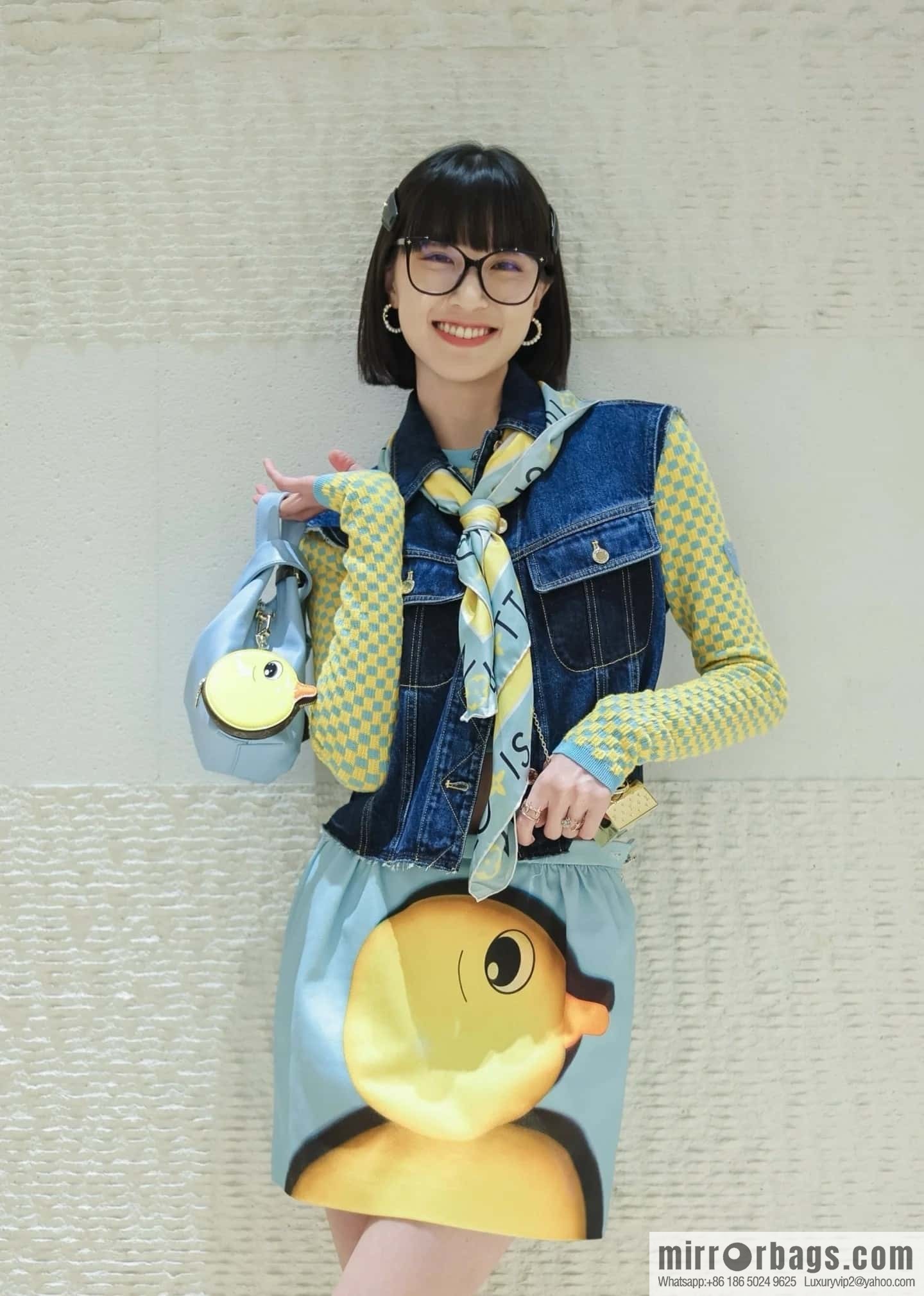 [Boutique‑grade] M11387 blue full leather (with little yellow duck) variable code chip version, small shopping bag series ATLANTIS BB handbag