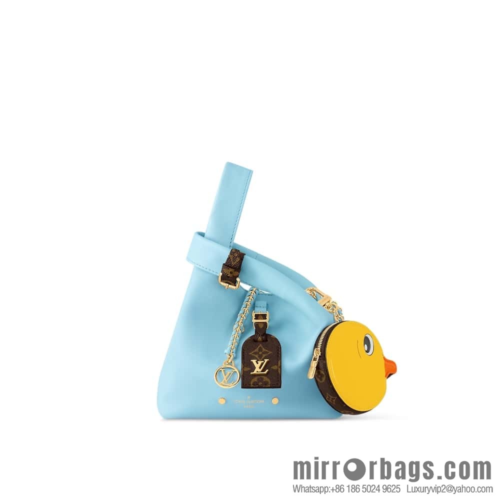[Boutique‑grade] M11387 blue full leather (with little yellow duck) variable code chip version, small shopping bag series ATLANTIS BB handbag