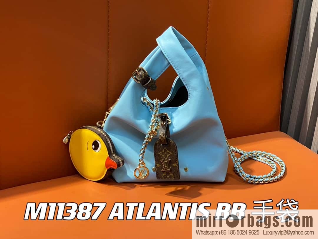 [Boutique‑grade] M11387 blue full leather (with little yellow duck) variable code chip version, small shopping bag series ATLANTIS BB handbag