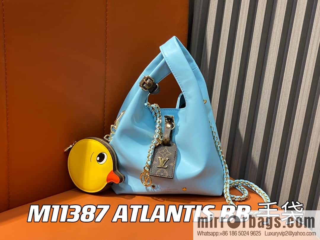 [Boutique‑grade] M11387 blue full leather (with little yellow duck) variable code chip version, small shopping bag series ATLANTIS BB handbag