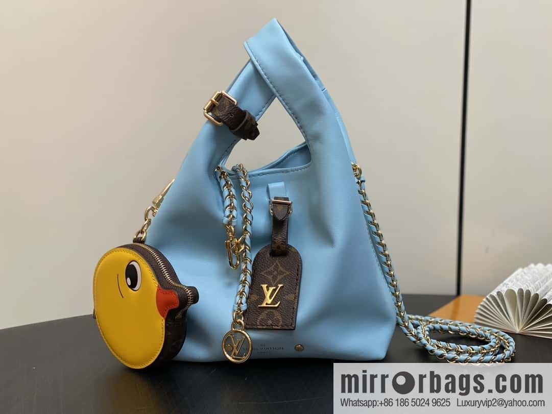 [Boutique‑grade] M11387 blue full leather (with little yellow duck) variable code chip version, small shopping bag series ATLANTIS BB handbag