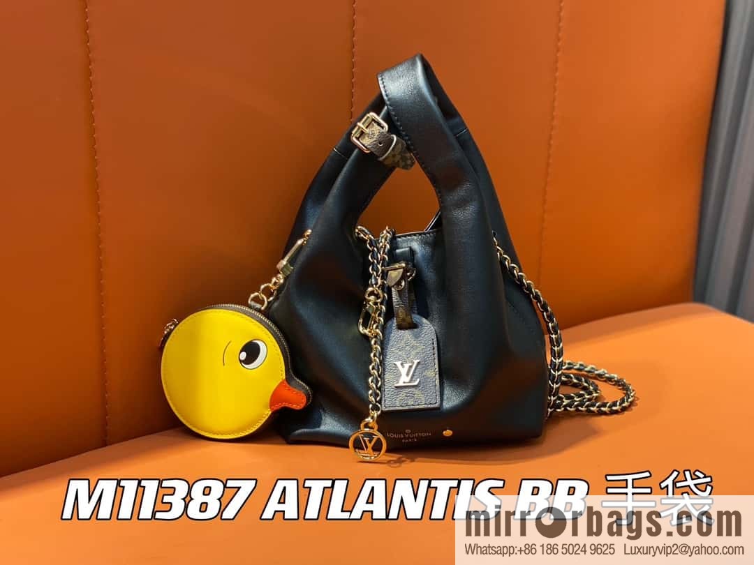 [Premium‑quality] M11387 black full leather (with little yellow duck) variable code chip version, small shopping bag series ATLANTIS BB handbag