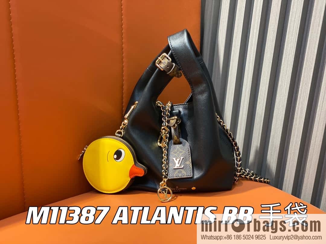 [Premium‑quality] M11387 black full leather (with little yellow duck) variable code chip version, small shopping bag series ATLANTIS BB handbag