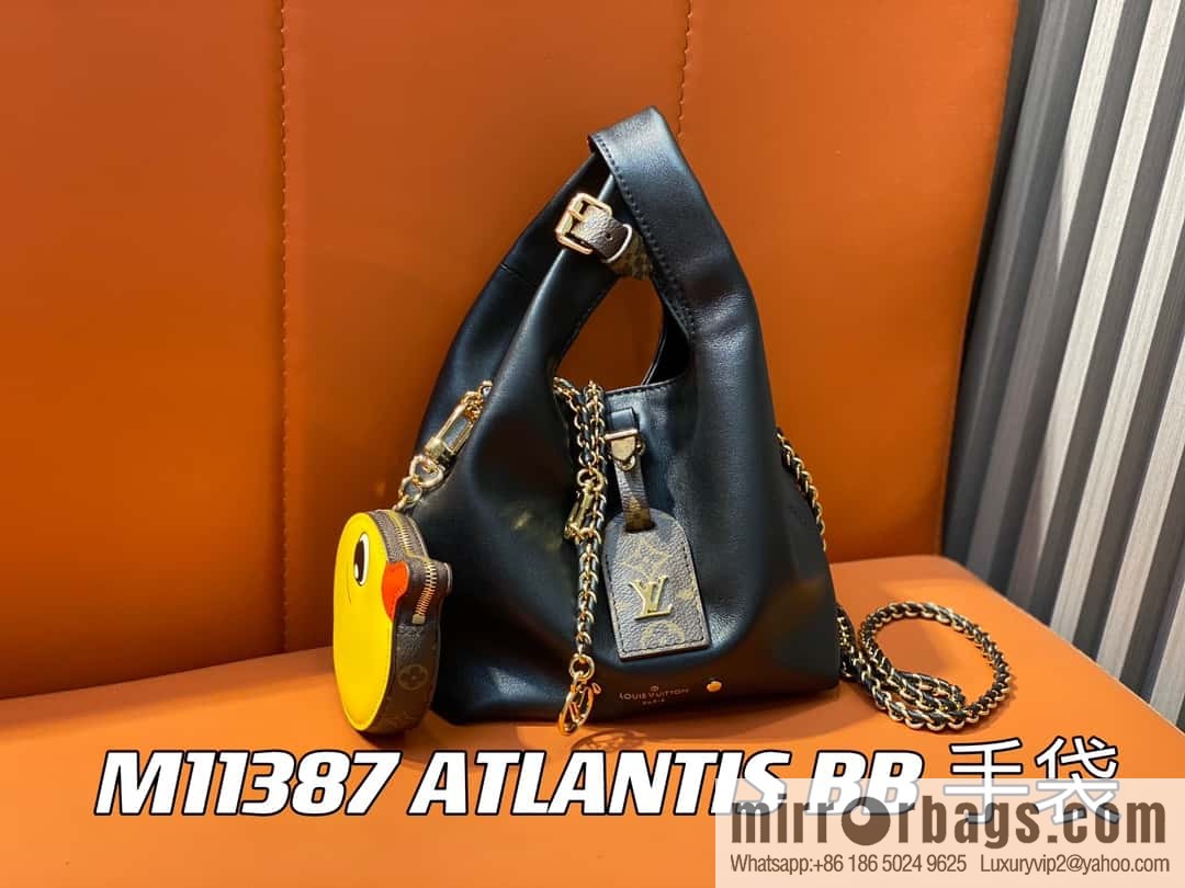 [Premium‑quality] M11387 black full leather (with little yellow duck) variable code chip version, small shopping bag series ATLANTIS BB handbag