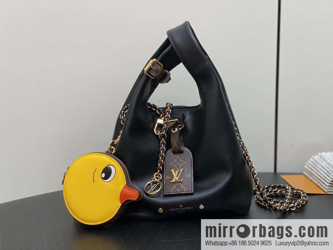 [Premium‑quality] M11387 black full leather (with little yellow duck) variable code chip version, small shopping bag series ATLANTIS BB handbag