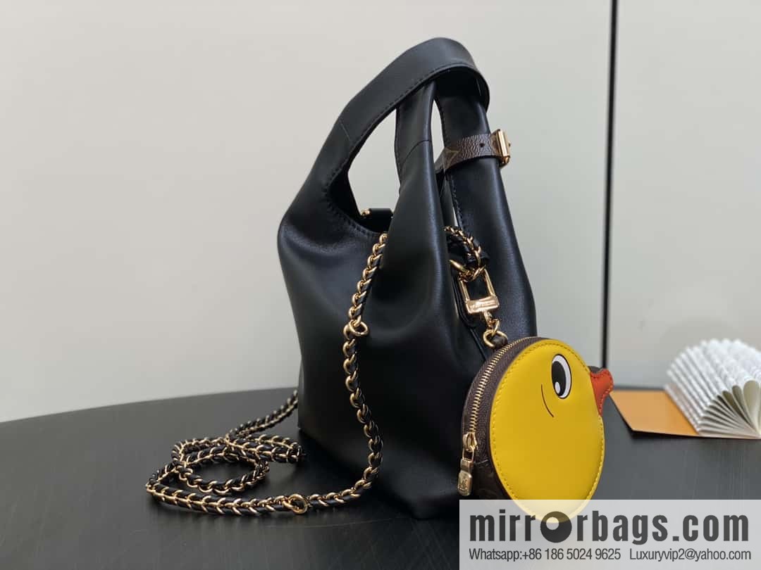 [Premium‑quality] M11387 black full leather (with little yellow duck) variable code chip version, small shopping bag series ATLANTIS BB handbag