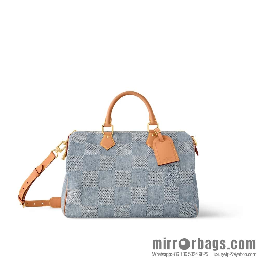 [Premium‑quality] N40701 plaid denim, pillow bag speedy series Speedy 40 Bandouliere handbag
