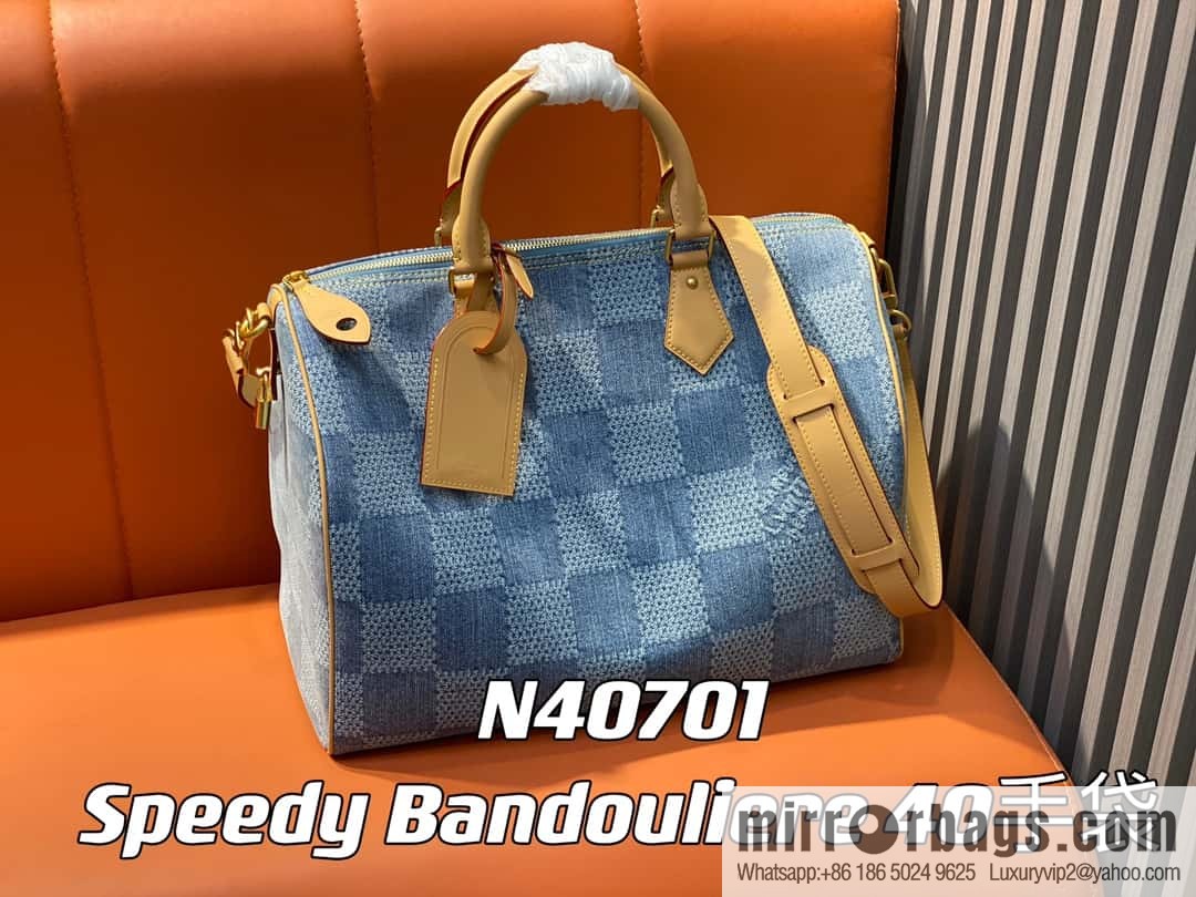 [Premium‑quality] N40701 plaid denim, pillow bag speedy series Speedy 40 Bandouliere handbag