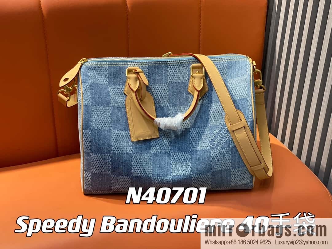 [Premium‑quality] N40701 plaid denim, pillow bag speedy series Speedy 40 Bandouliere handbag