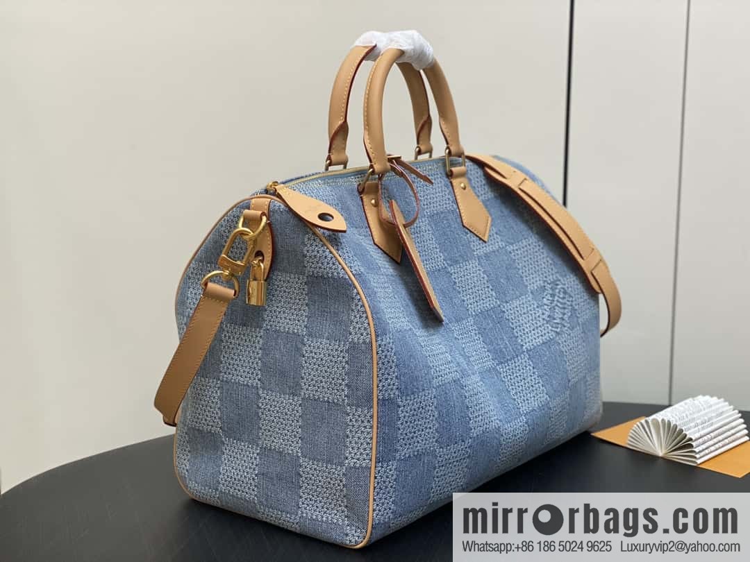 [Premium‑quality] N40701 plaid denim, pillow bag speedy series Speedy 40 Bandouliere handbag