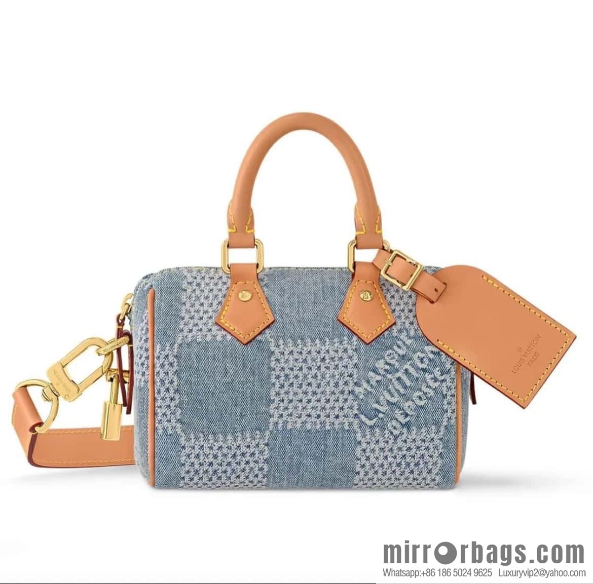 [Premium‑quality] N40682 blue plaid denim pillow bag speedy series Nano Speedy handbag