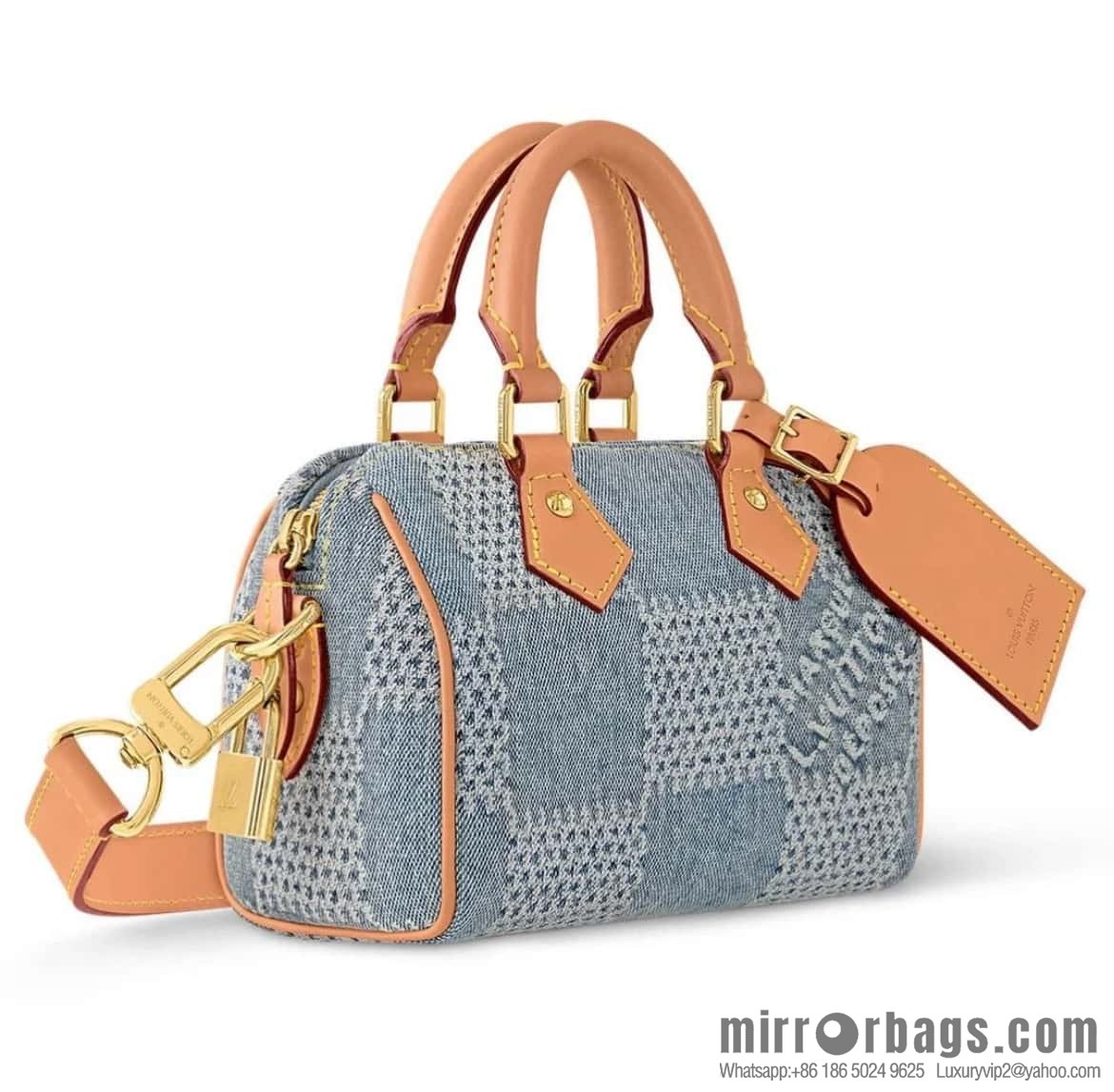 [Premium‑quality] N40682 blue plaid denim pillow bag speedy series Nano Speedy handbag