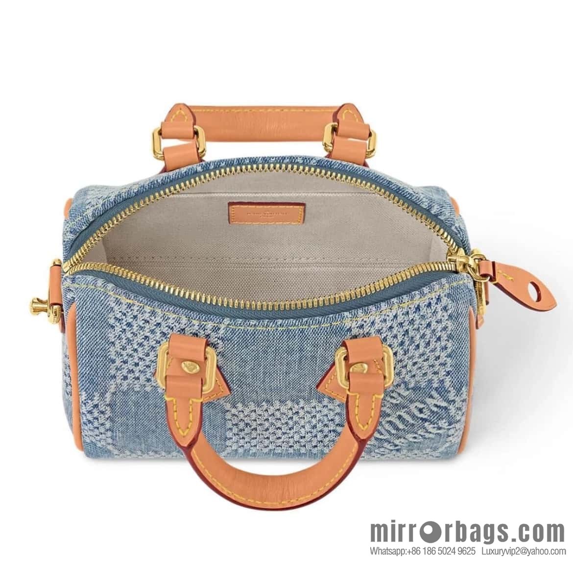 [Premium‑quality] N40682 blue plaid denim pillow bag speedy series Nano Speedy handbag