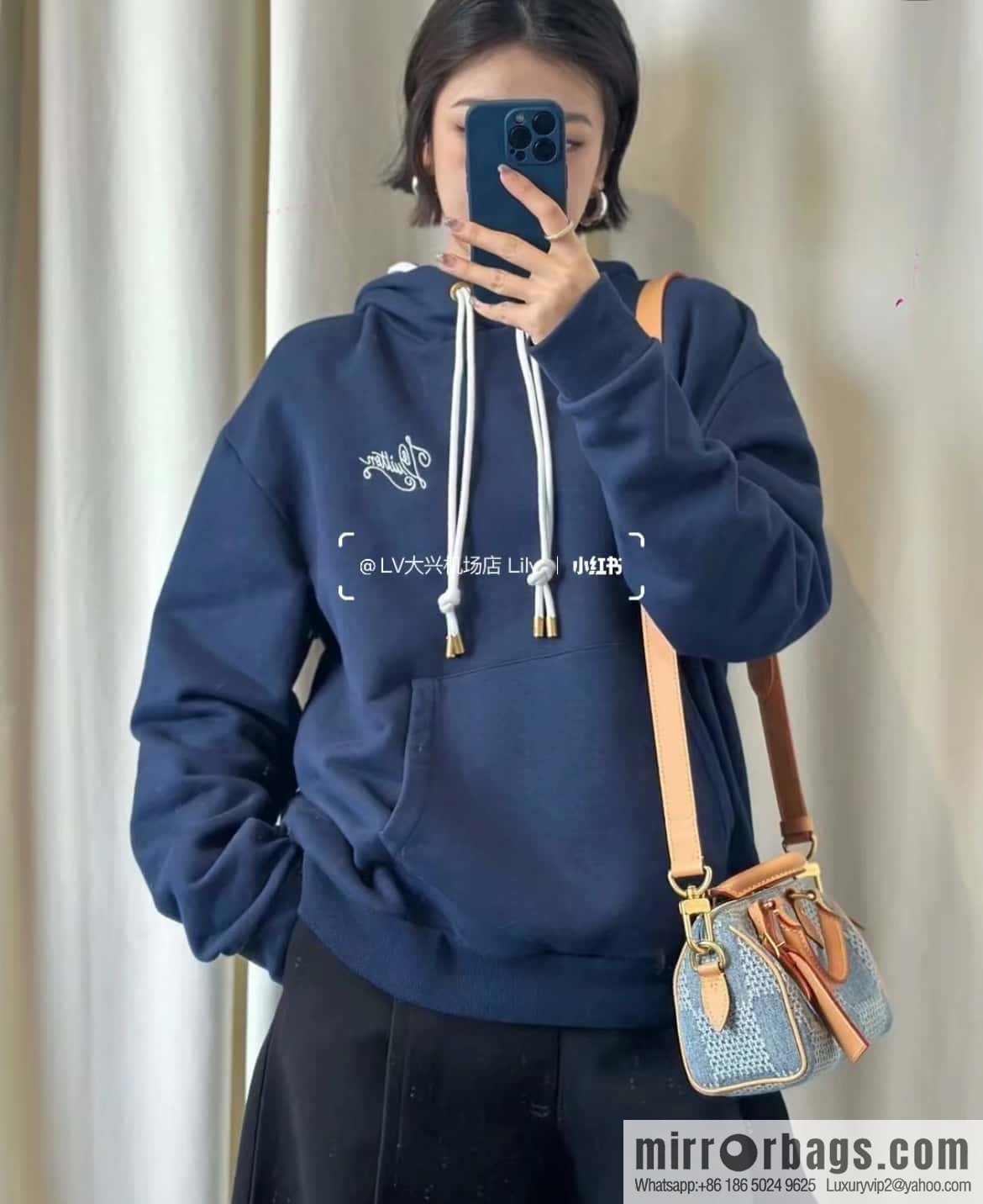 [Premium‑quality] N40682 blue plaid denim pillow bag speedy series Nano Speedy handbag