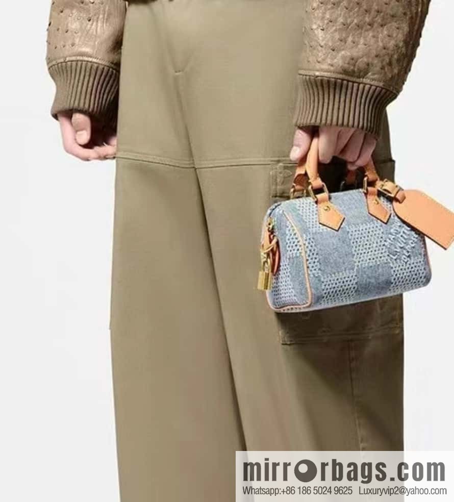 [Premium‑quality] N40682 blue plaid denim pillow bag speedy series Nano Speedy handbag