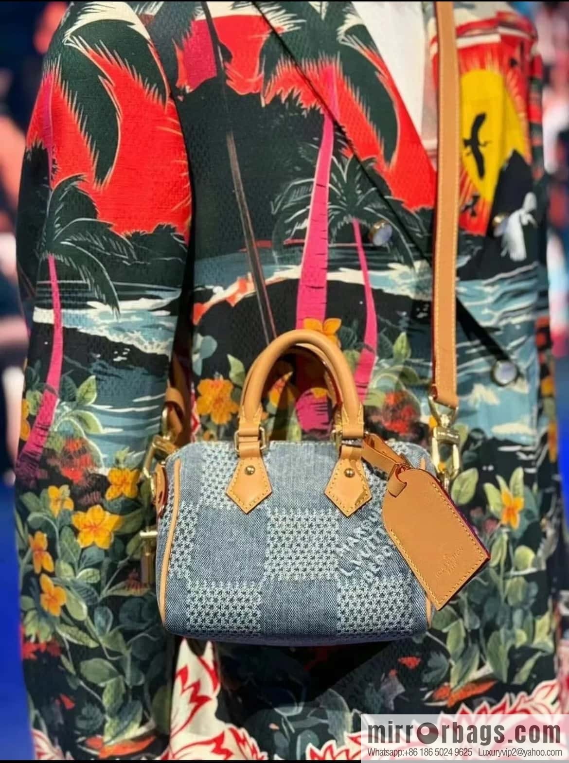 [Premium‑quality] N40682 blue plaid denim pillow bag speedy series Nano Speedy handbag