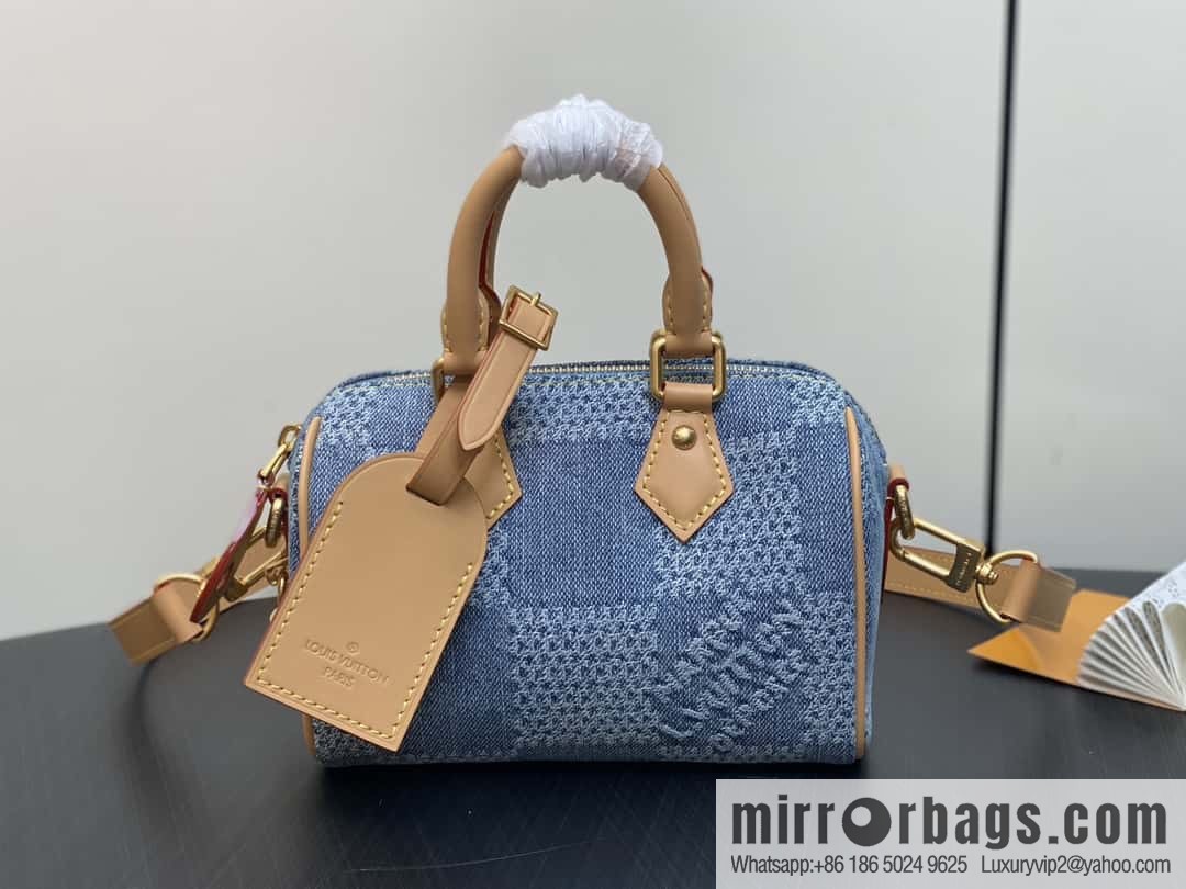 [Premium‑quality] N40682 blue plaid denim pillow bag speedy series Nano Speedy handbag