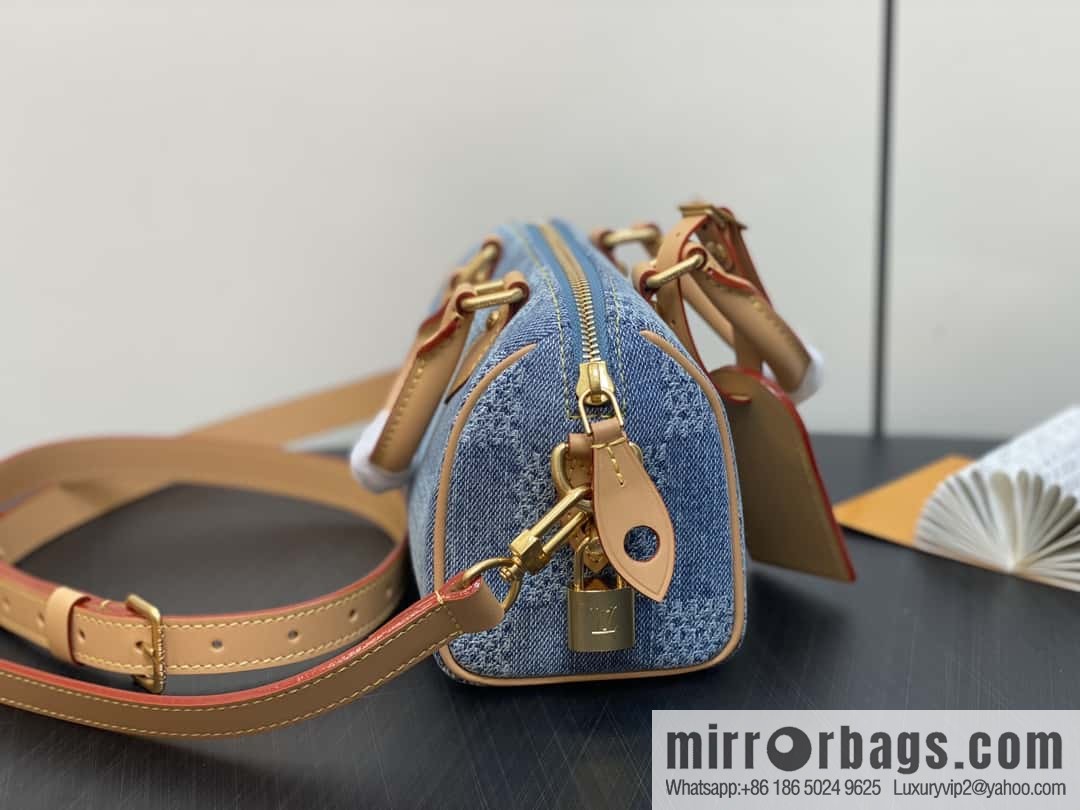 [Premium‑quality] N40682 blue plaid denim pillow bag speedy series Nano Speedy handbag
