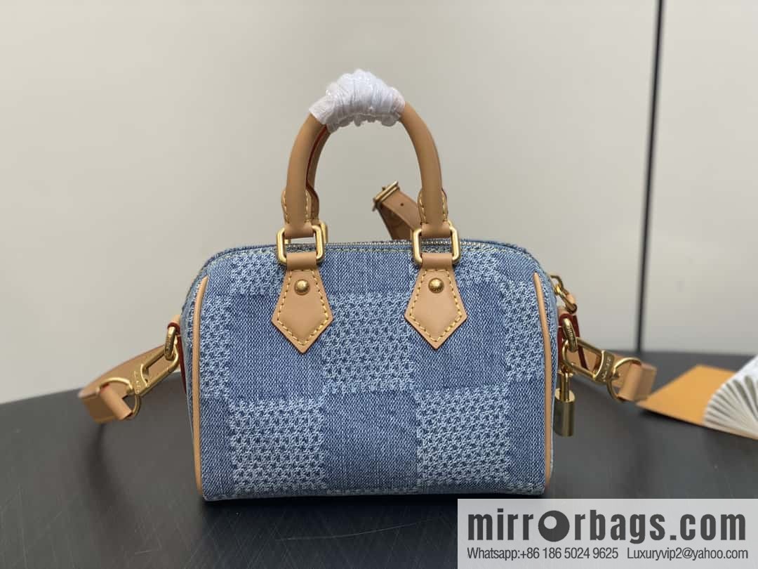 [Premium‑quality] N40682 blue plaid denim pillow bag speedy series Nano Speedy handbag