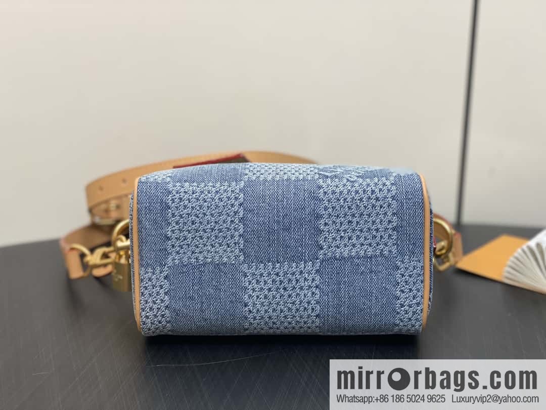 [Premium‑quality] N40682 blue plaid denim pillow bag speedy series Nano Speedy handbag