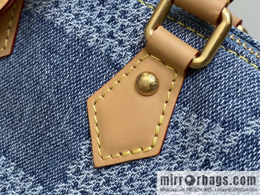 [Premium‑quality] N40682 blue plaid denim pillow bag speedy series Nano Speedy handbag