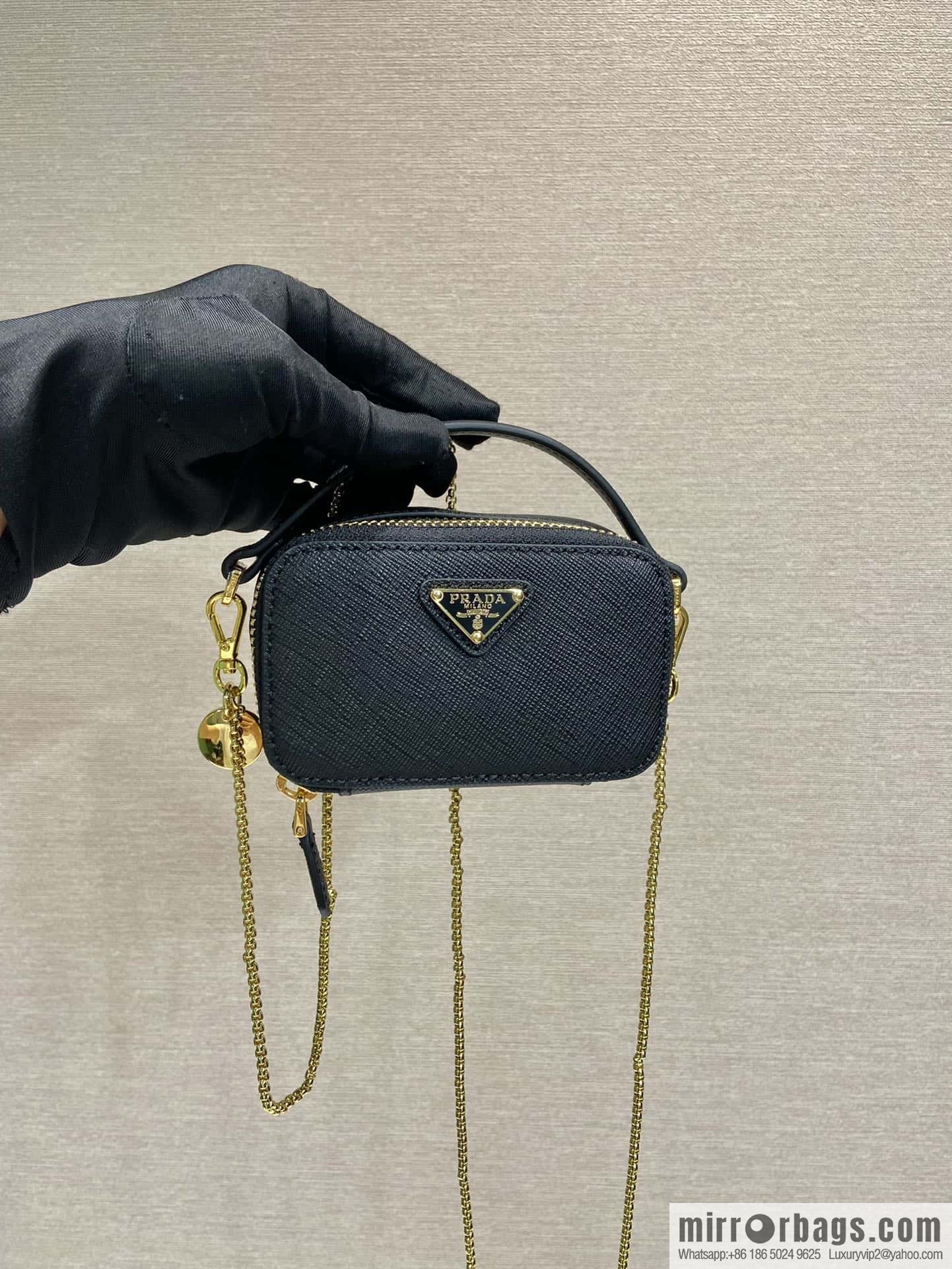 PRADA 🎉 mini small oblique strap bag 🎉 1NR025 cross pattern leather black