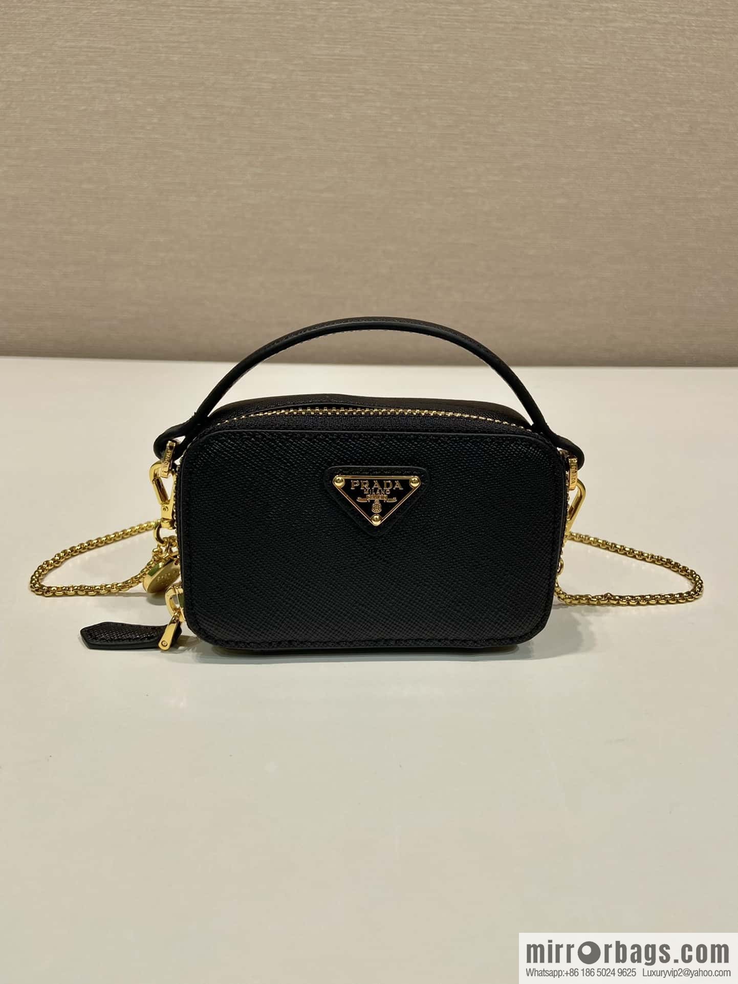 PRADA 🎉 mini small oblique strap bag 🎉 1NR025 cross pattern leather black