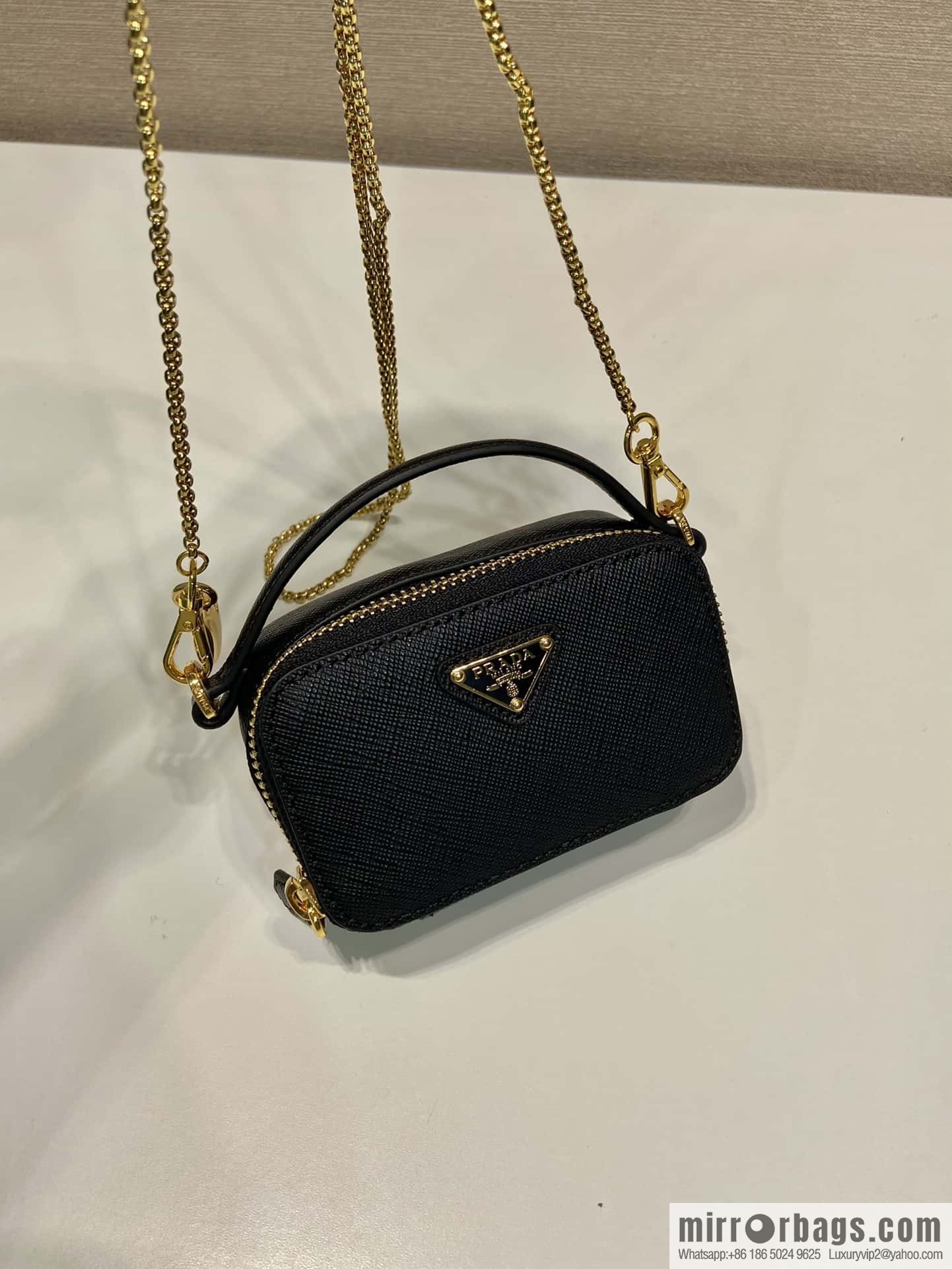 PRADA 🎉 mini small oblique strap bag 🎉 1NR025 cross pattern leather black