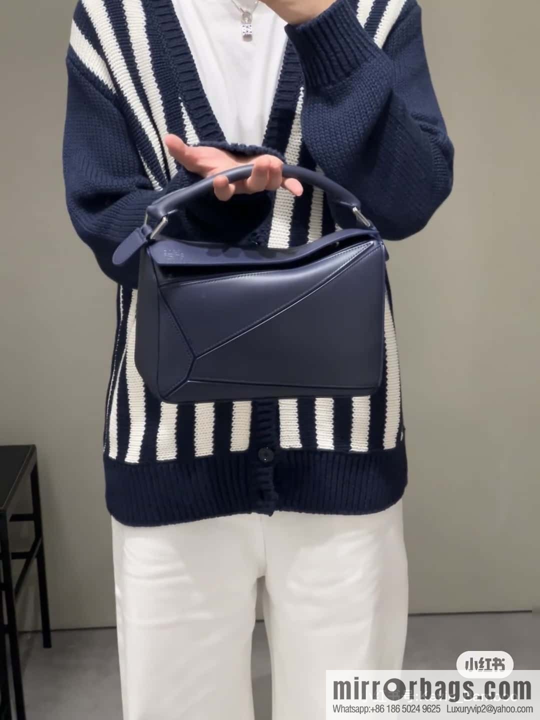 LOEWE satin leather ➕ Anagram embroidery shoulder strap geometric bag 0189 blue 24CM