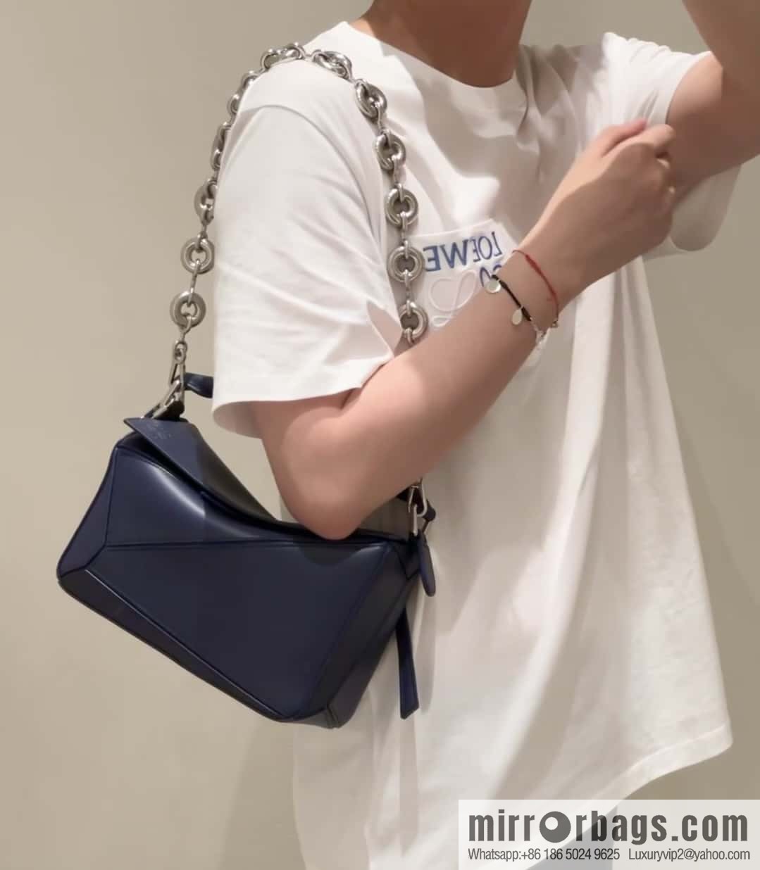 LOEWE satin leather ➕ Anagram embroidery shoulder strap geometric bag 0189 blue 24CM