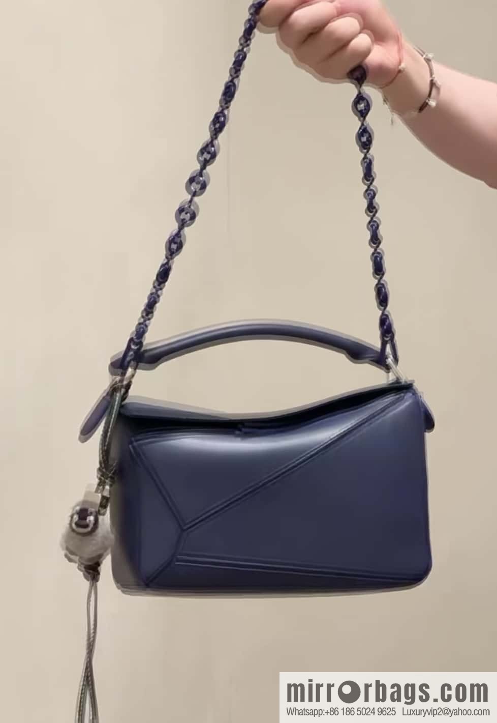 LOEWE satin leather ➕ Anagram embroidery shoulder strap geometric bag 0189 blue 24CM