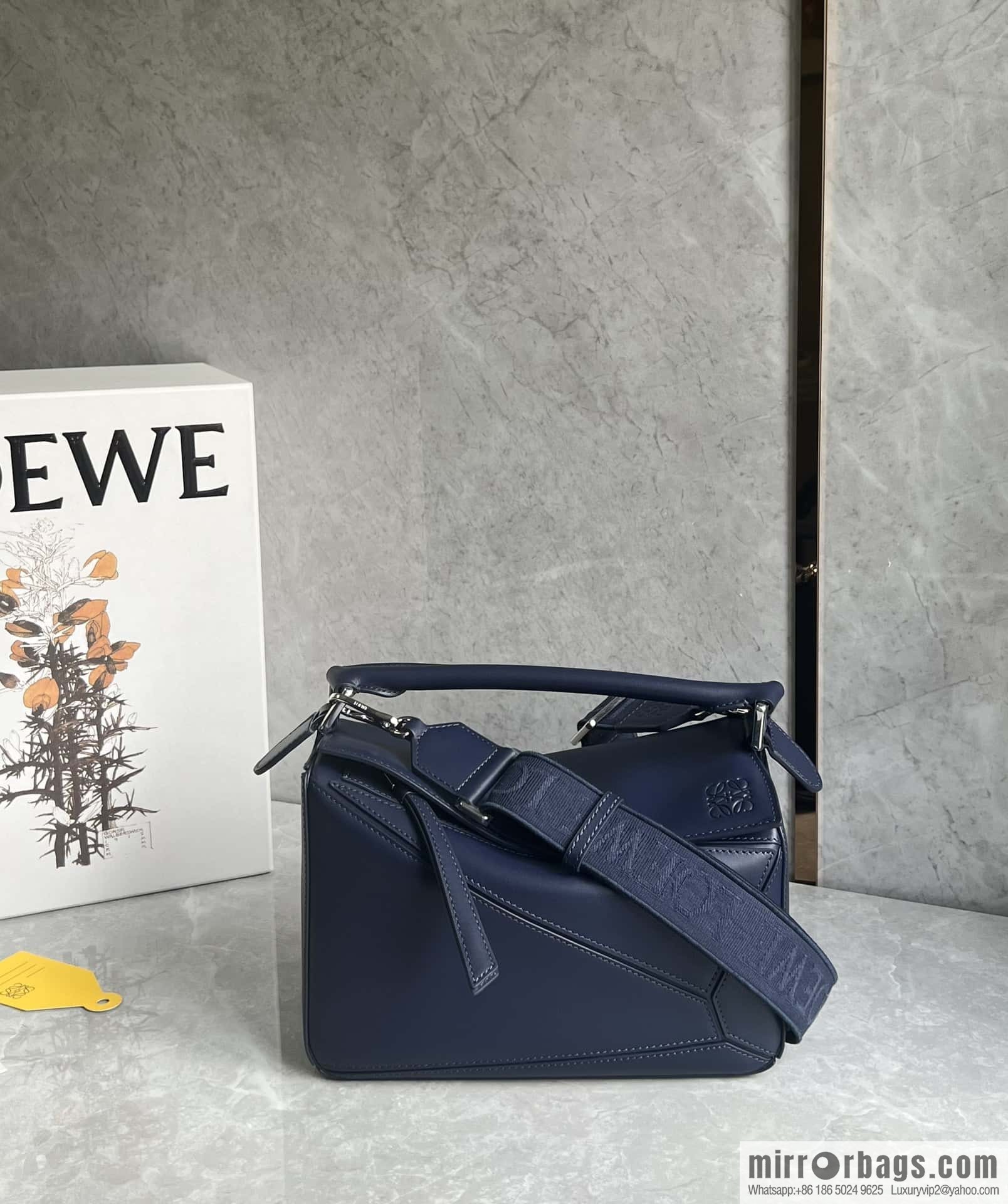 LOEWE satin leather ➕ Anagram embroidery shoulder strap geometric bag 0189 blue 24CM
