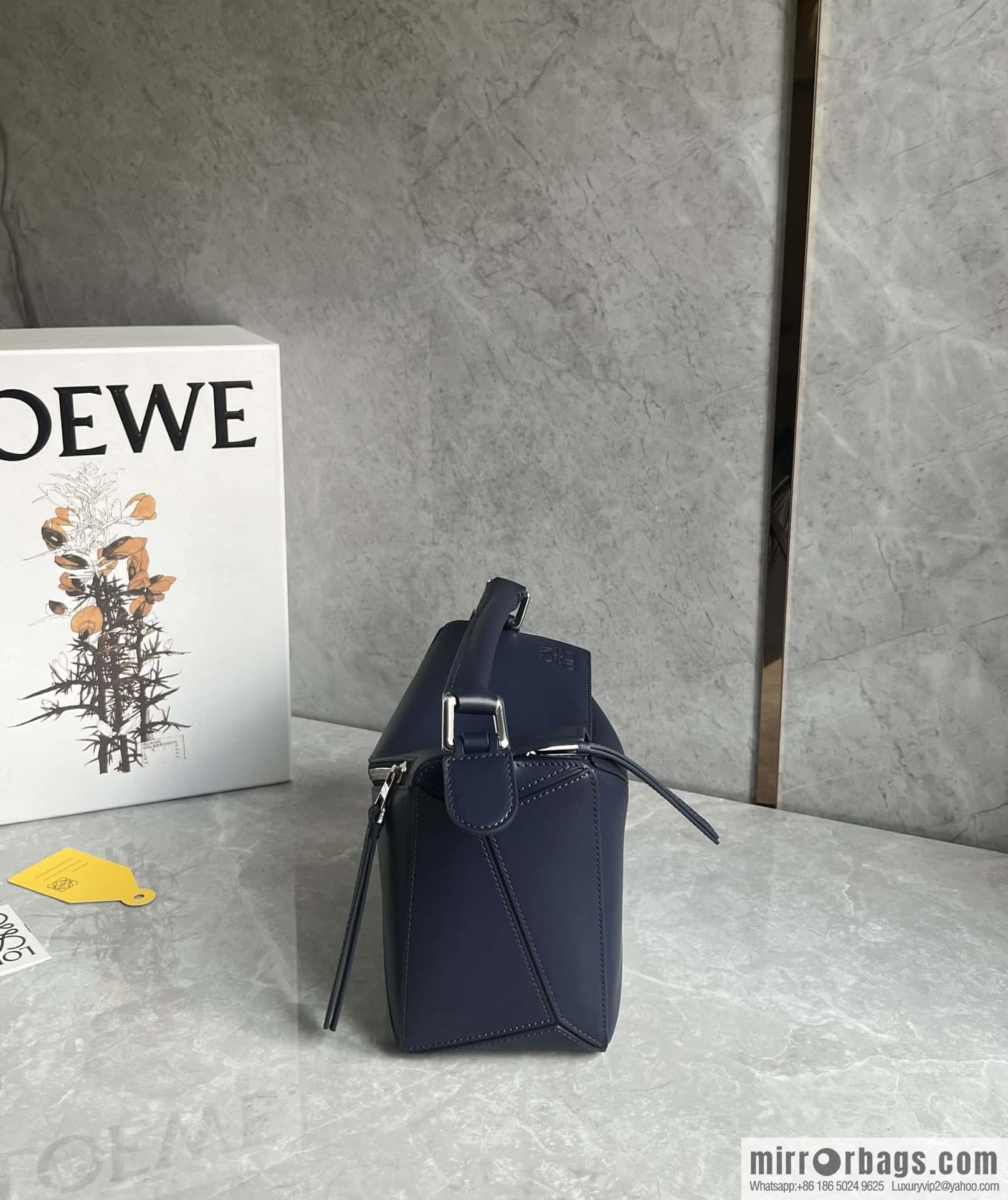 LOEWE satin leather ➕ Anagram embroidery shoulder strap geometric bag 0189 blue 24CM