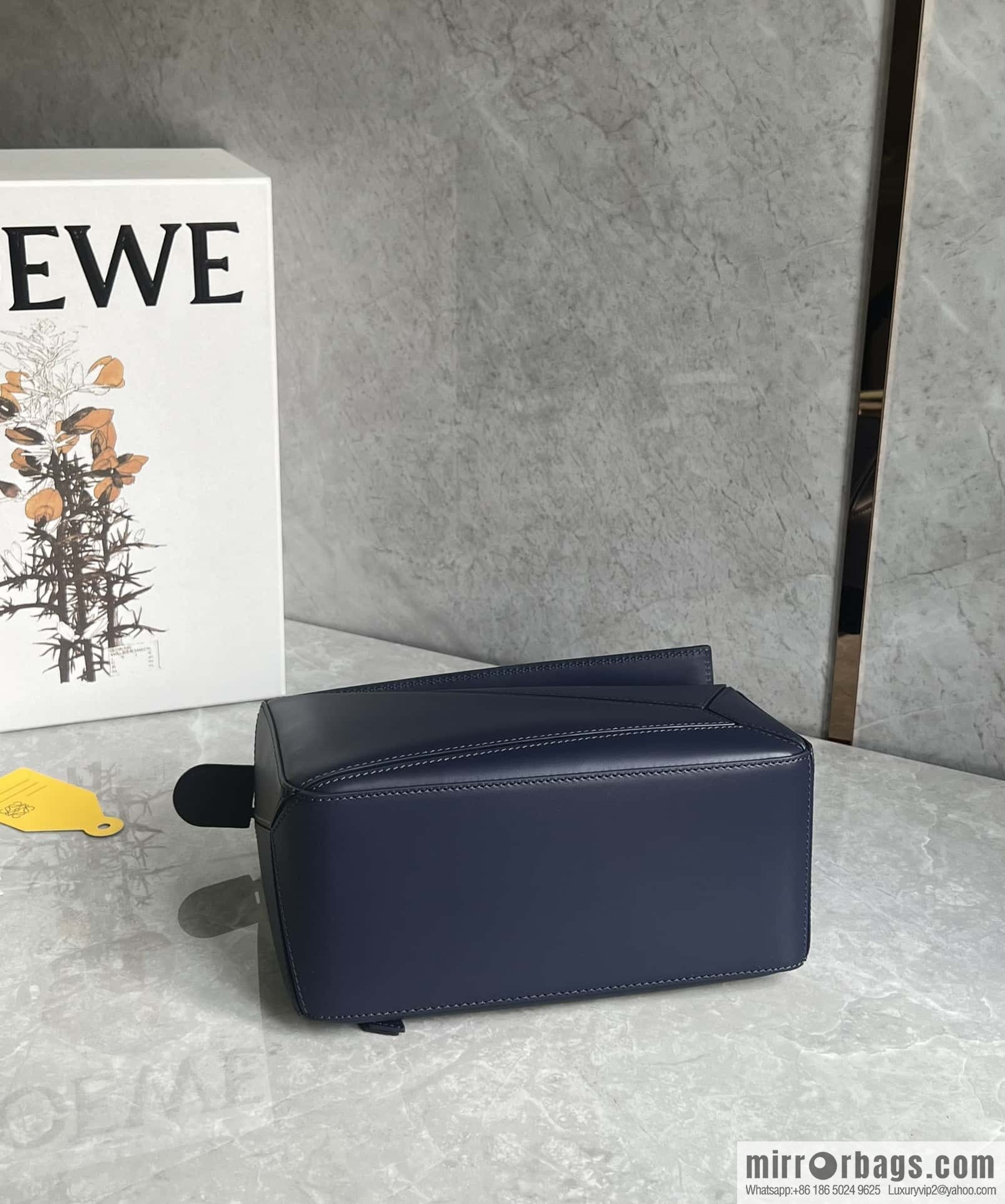 LOEWE satin leather ➕ Anagram embroidery shoulder strap geometric bag 0189 blue 24CM