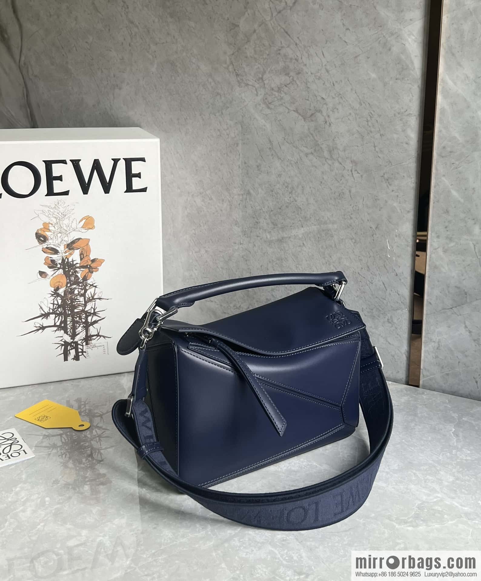LOEWE satin leather ➕ Anagram embroidery shoulder strap geometric bag 0189 blue 24CM
