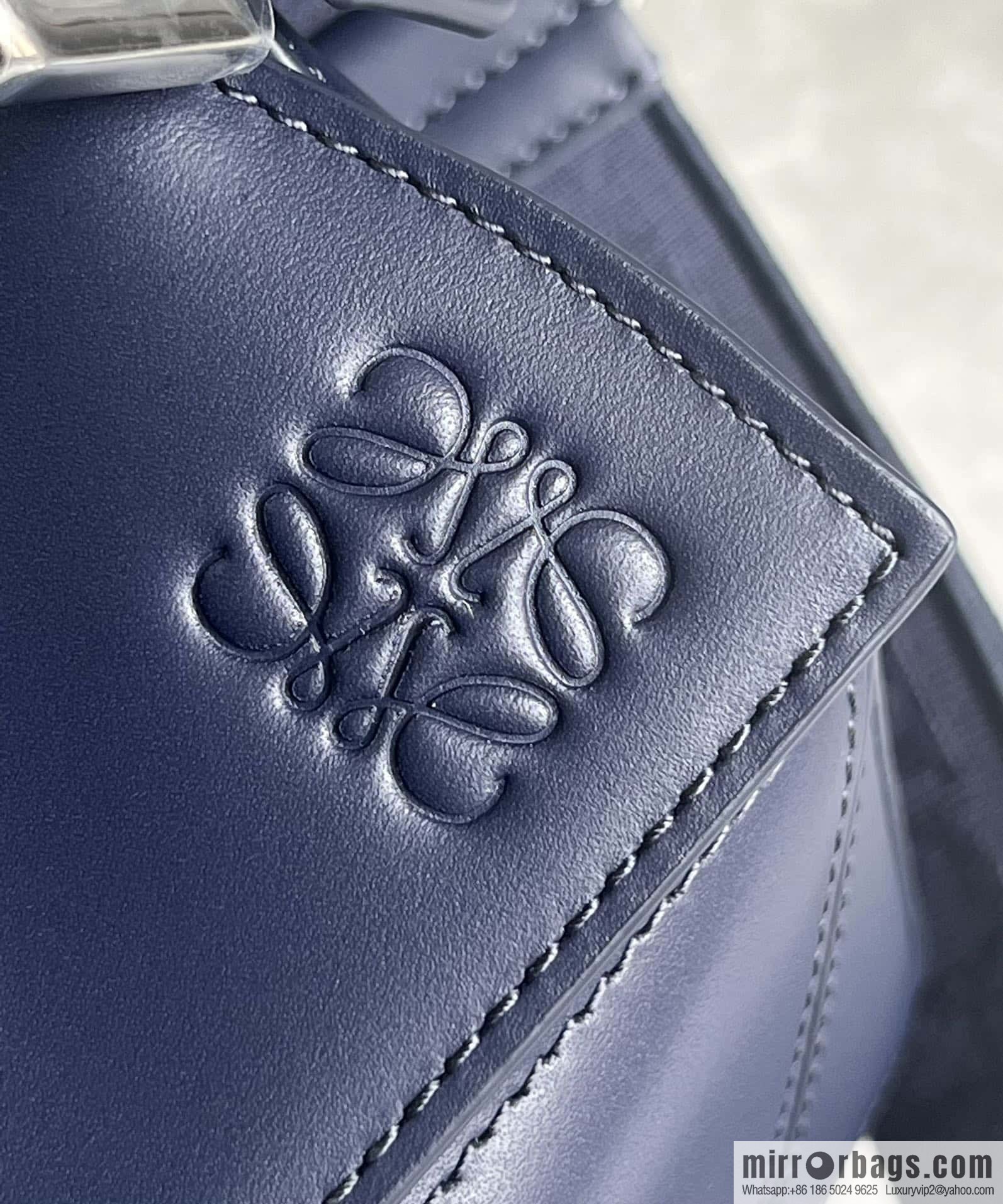 LOEWE satin leather ➕ Anagram embroidery shoulder strap geometric bag 0189 blue 24CM