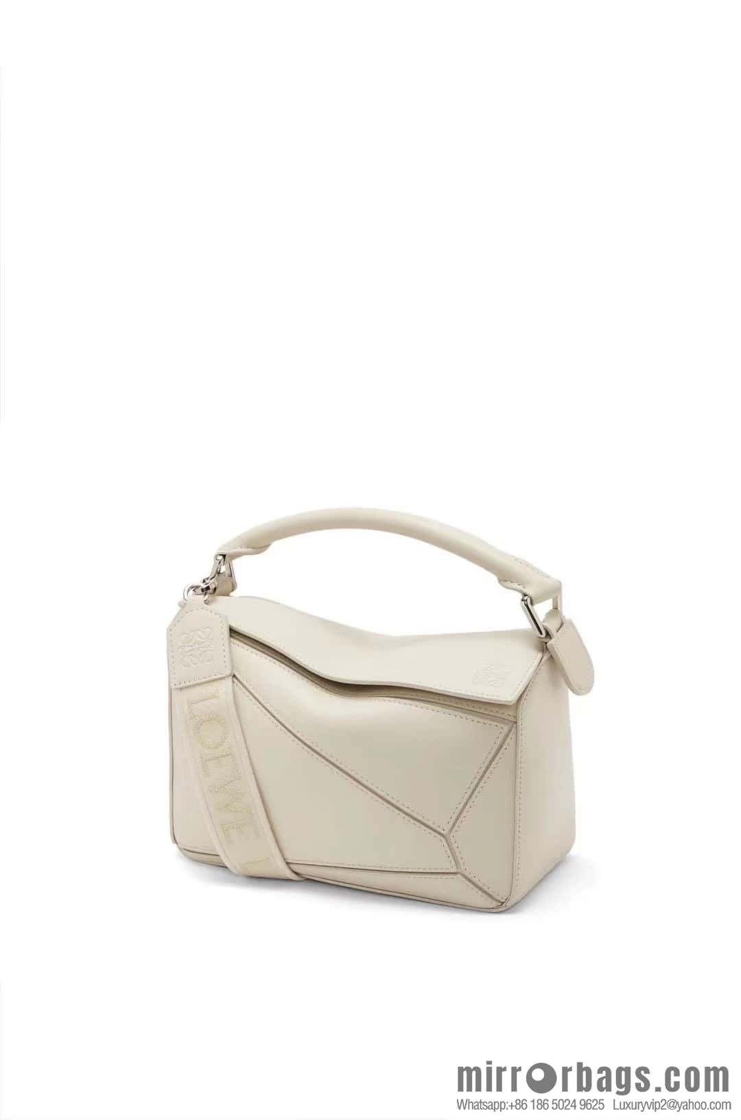 LOEWE satin leather ➕ Anagram embroidery shoulder strap geometric bag 0189 salt white 24CM