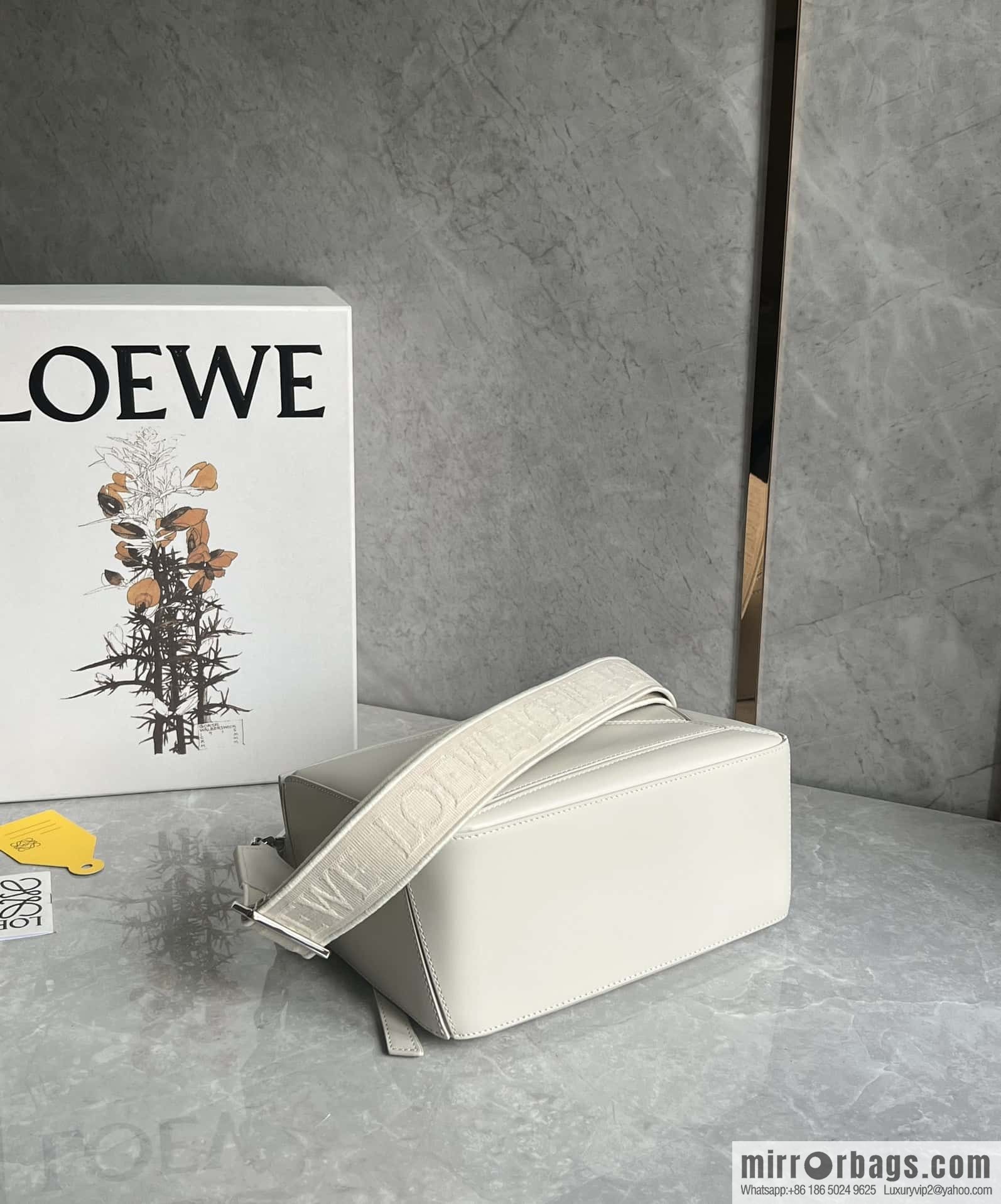 LOEWE satin leather ➕ Anagram embroidery shoulder strap geometric bag 0189 salt white 24CM
