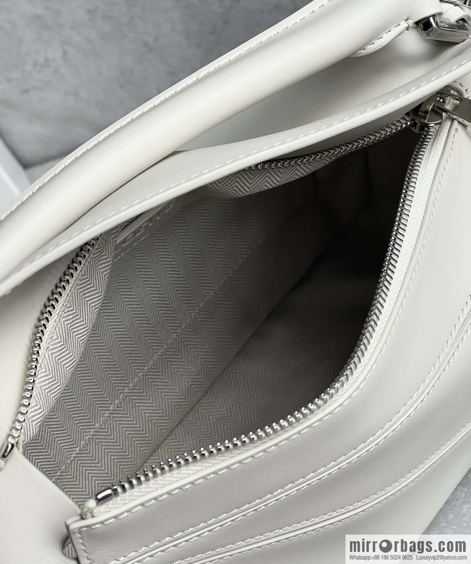 LOEWE satin leather ➕ Anagram embroidery shoulder strap geometric bag 0189 salt white 24CM