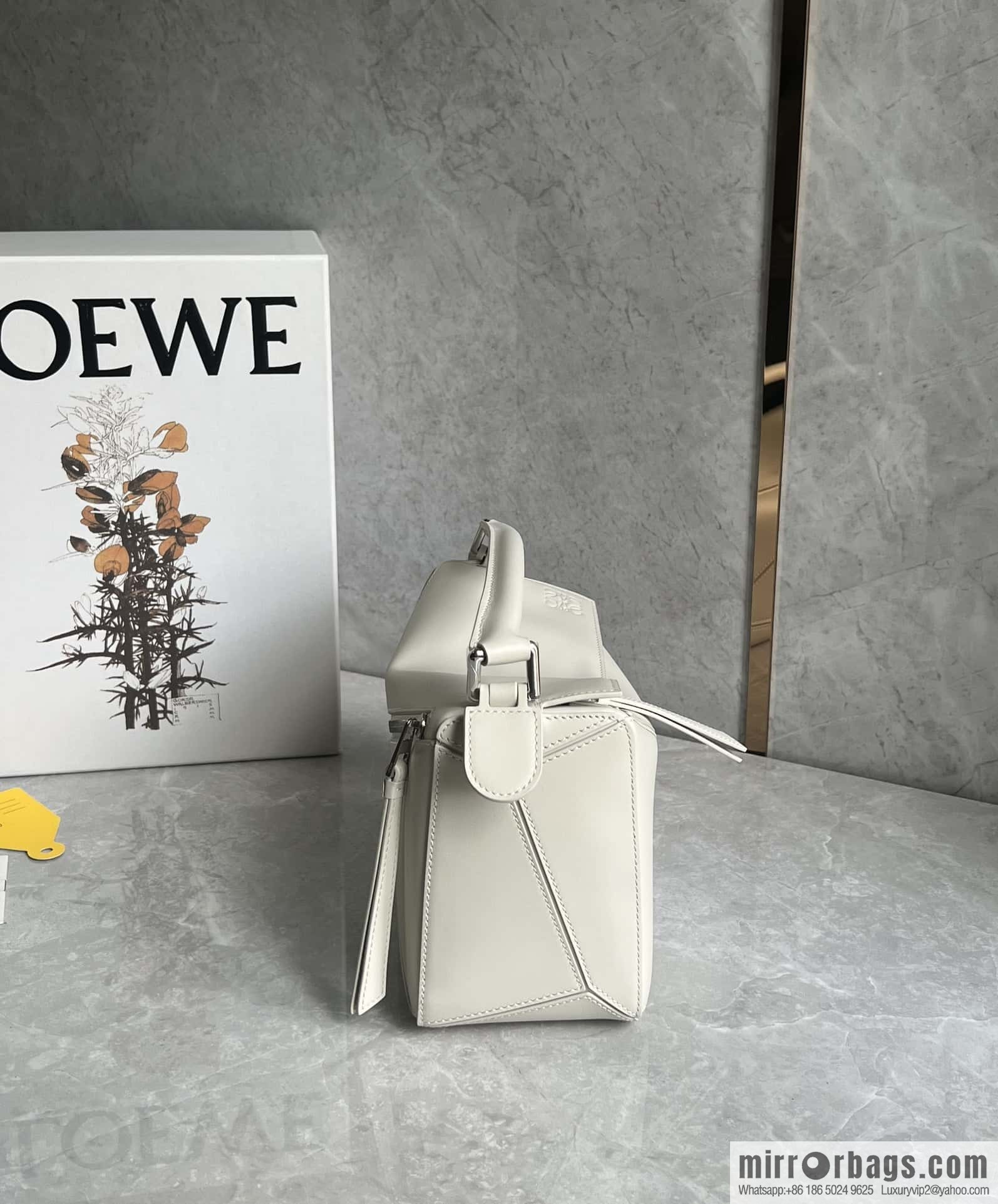 LOEWE satin leather ➕ Anagram embroidery shoulder strap geometric bag 0189 salt white 24CM