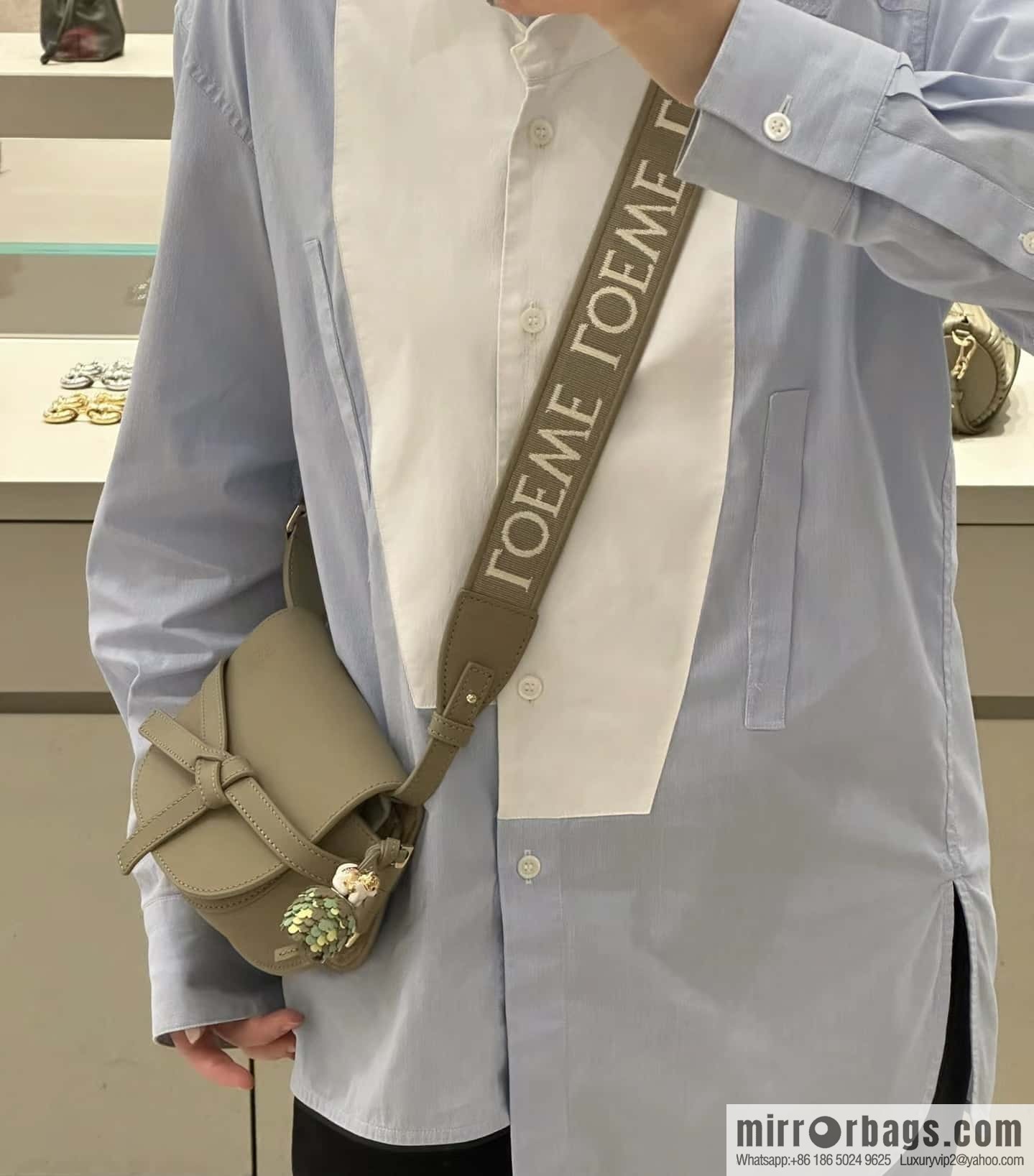 LOEWE upgraded letter wide shoulder strap saddle bag MiniGateDual handbag 0672