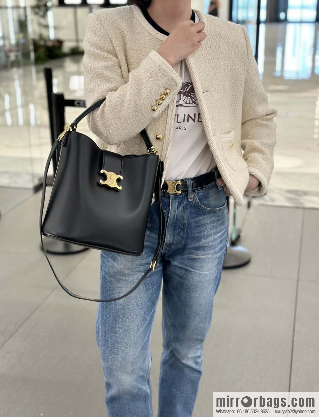 CELINE LOUISE Medium smooth cow leather (fabric) handbag 116613 black