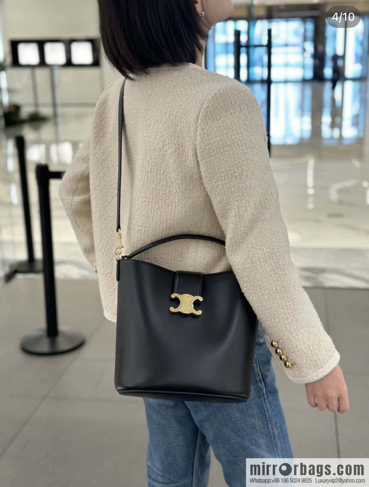 CELINE LOUISE Medium smooth cow leather (fabric) handbag 116613 black