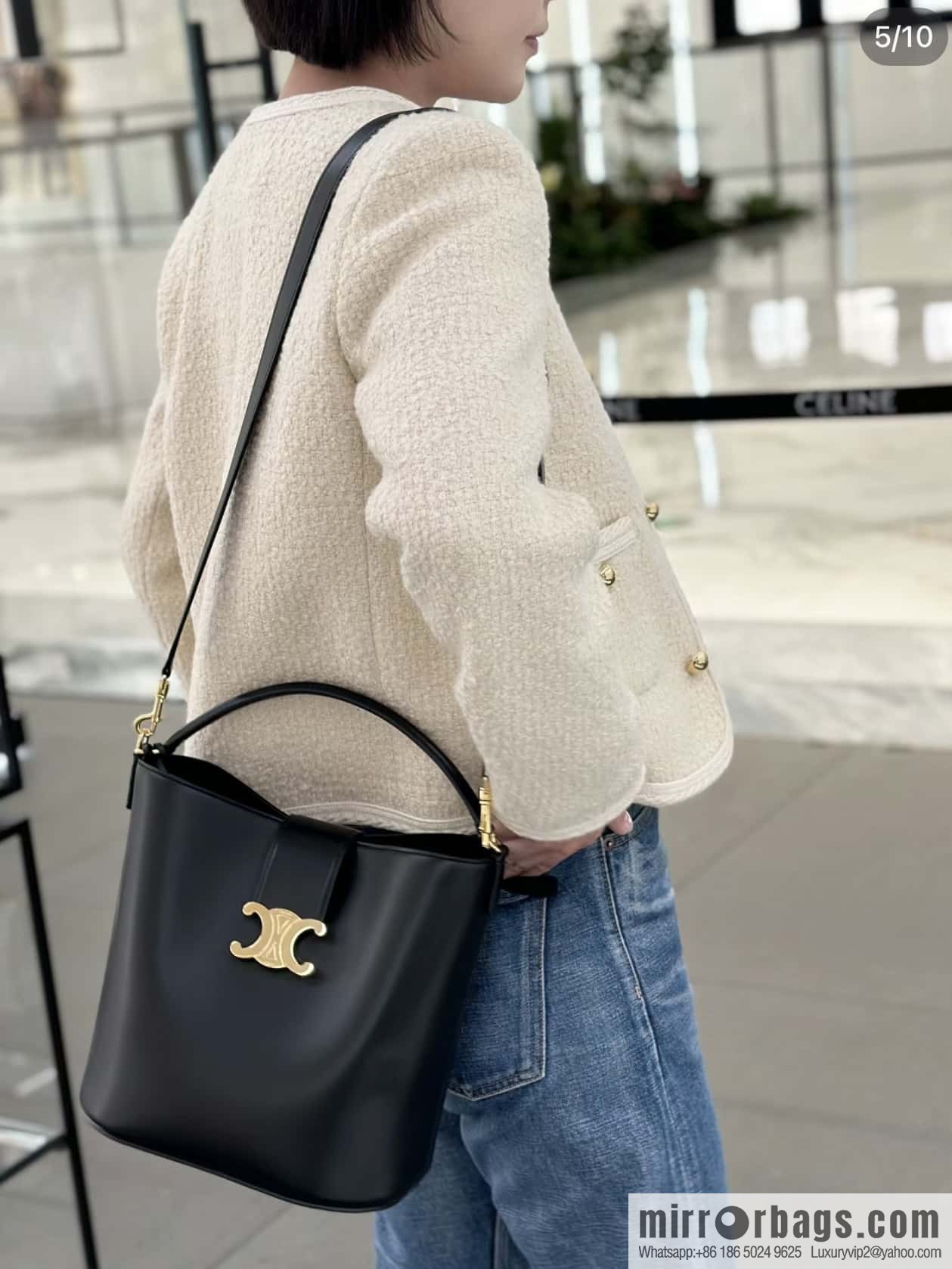 CELINE LOUISE Medium smooth cow leather (fabric) handbag 116613 black