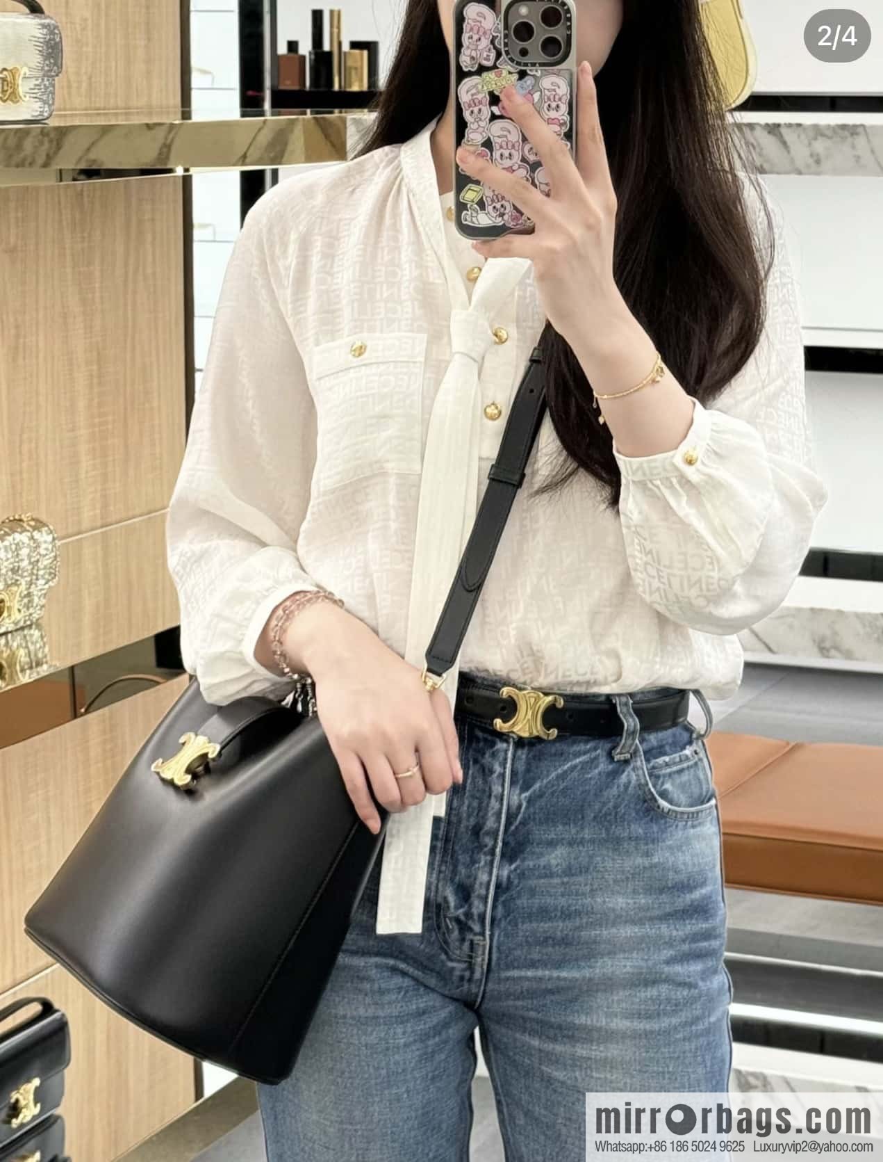CELINE LOUISE Medium smooth cow leather (fabric) handbag 116613 black