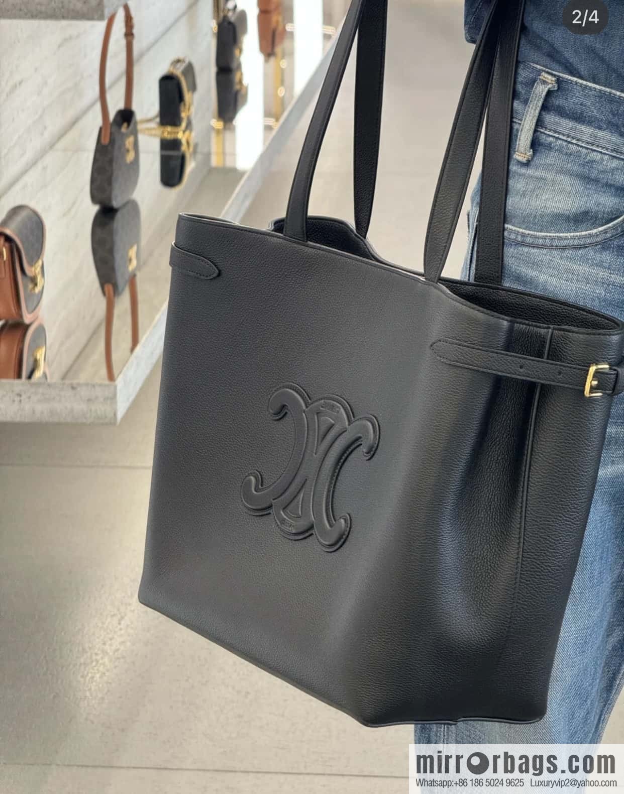 CELINE CABAS ANAIS grain cattle leather (fabric) handbag 116853 black