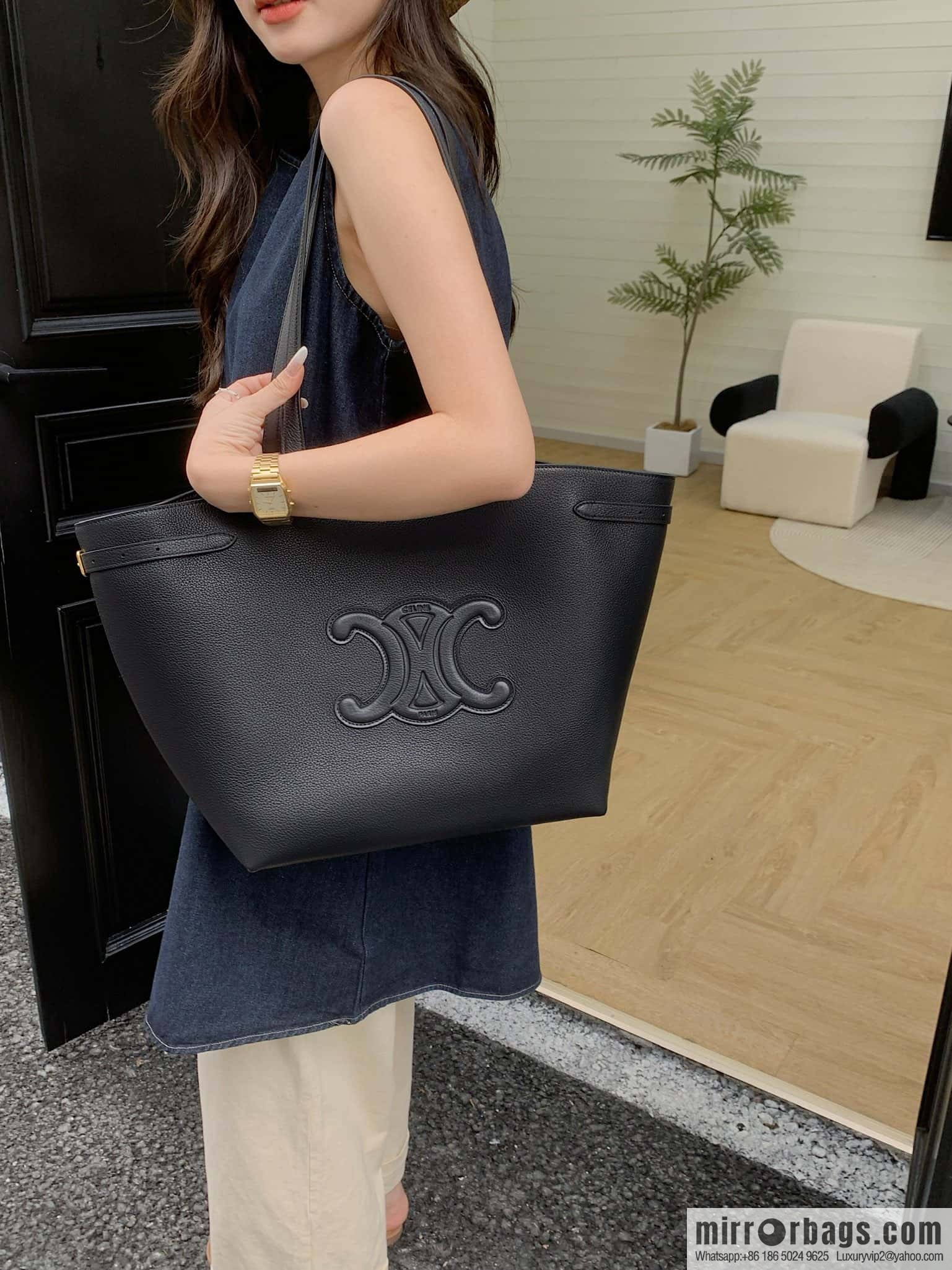 CELINE CABAS ANAIS grain cattle leather (fabric) handbag 116853 black