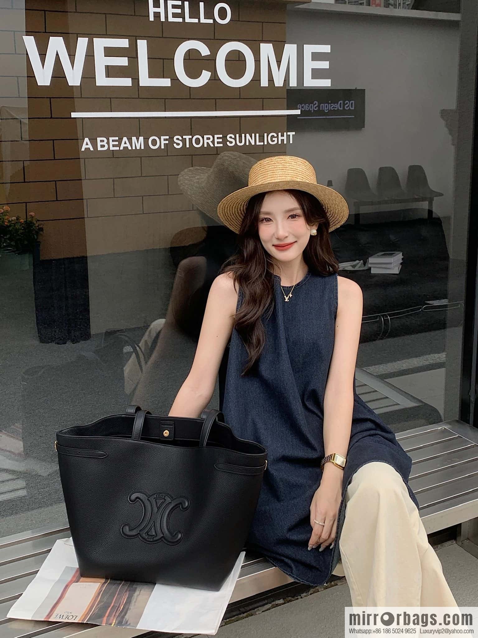 CELINE CABAS ANAIS grain cattle leather (fabric) handbag 116853 black