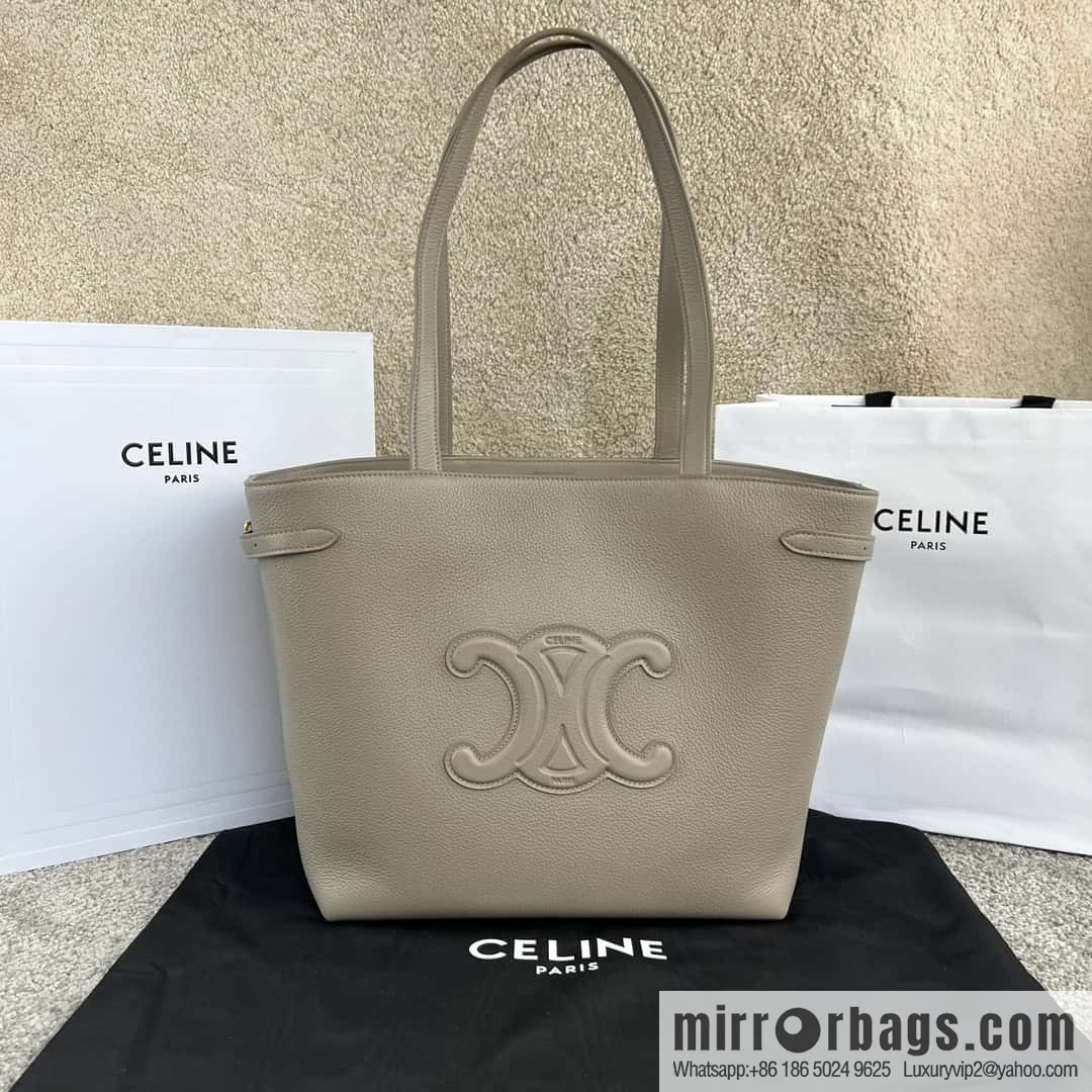 CELINE CABAS ANAIS grained cow leather (fabric) handbag 116853 pebble