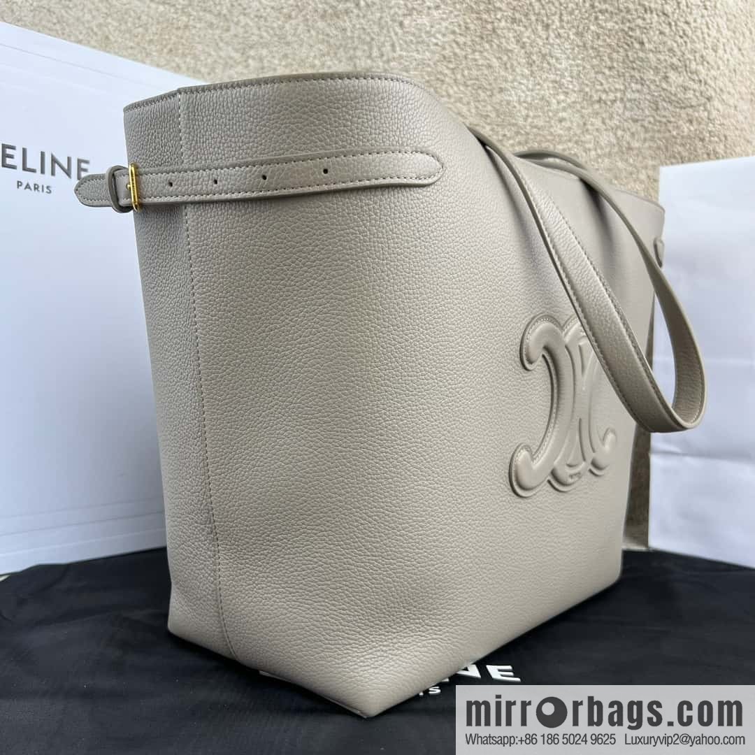 CELINE CABAS ANAIS grained cow leather (fabric) handbag 116853 pebble